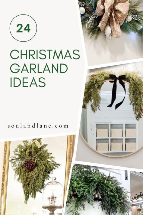 Elevate your holiday decor with unique swag garland ideas tailored for every room. From the living room to the bedroom, let each space radiate festive charm with these elegant touches. Garland Swag Over Mirror, Garland On Sconces, Christmas Mirror Swag, Christmas Swag Over Mirror, Mirror Over Couch, Wreath On Wall, Evergreen Swag, Christmas Mirror, Yellow Front Doors