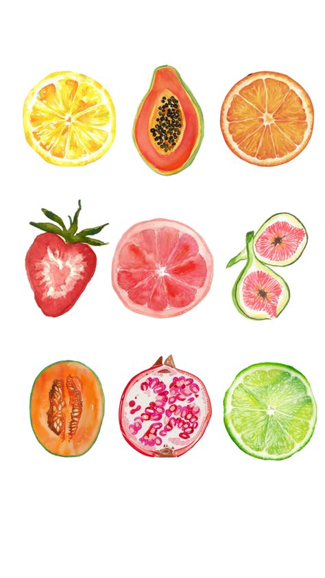 Fruits Drawing, Fruit Wallpaper, Watercolor Fruit, Summer Scrapbook, Food Drawing, Summer Wallpaper, Art Inspiration Painting, Room Posters, Cool Stickers