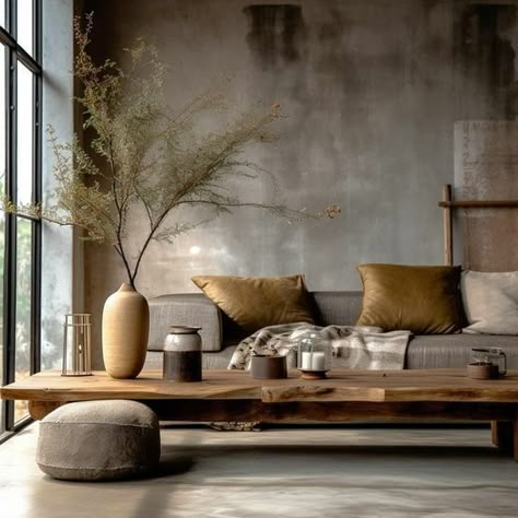 Wabi Sabi Interior Living Rooms, Wash Walls, Wabi Sabi Living Room, Lime Wash Walls, Wabi Sabi Living, Wabi Sabi Japandi, Thrifted Furniture, Japandi Home Decor, Ruang Tv