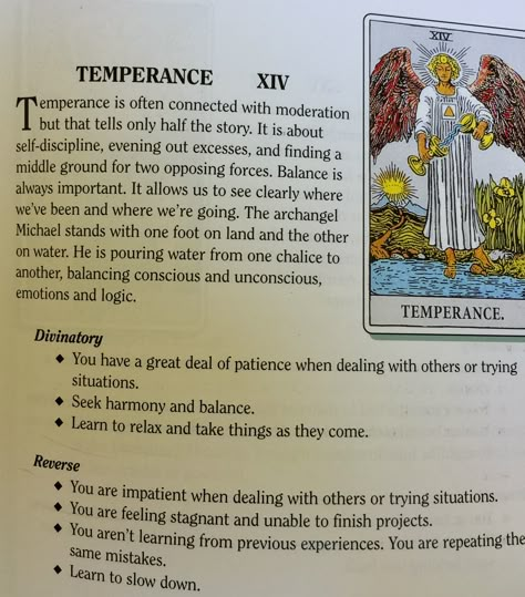 Temperance Tarot Card Meaning, Temperance Tarot Meaning, Meaning Of Tarot Cards, Tarot 101, Taro Cards, Temperance Tarot Card, Temperance Tarot, Occult Tarot, Tarot Guidebook