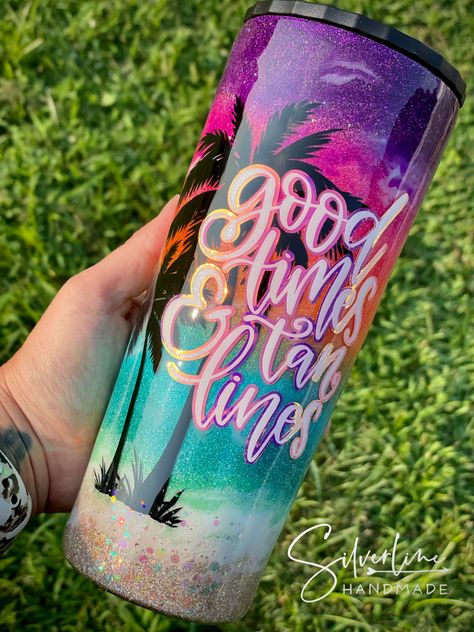 Good Times And Tan Lines, Ombré Glitter, Summer Tumbler, Straw Tumbler, Glitter Tumbler Cups, Painted Cups, Drinks Tumbler, Custom Tumbler Cups, Tumbler Cups Diy