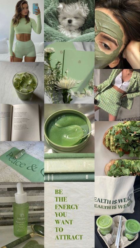 Green Selfcare Aesthetic, Journal Green Aesthetic, Skincare Wallpaper Aesthetic, Green Self Care Aesthetic, Green Workout Aesthetic, Green Vision Board Aesthetic, Green Skincare Aesthetic, Sage Green Outfit Aesthetic, Health Care Aesthetic