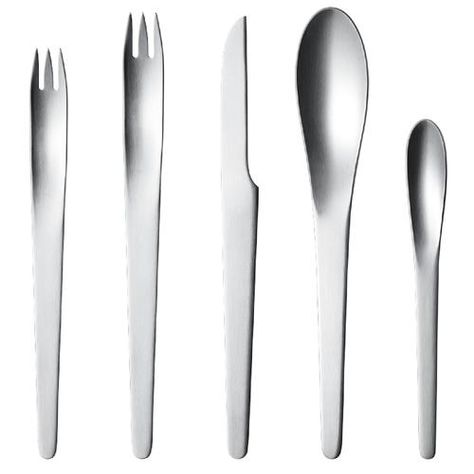 Constructed from stainless steel George Jensen, Tablescape Inspiration, Chic Table, Entertaining Essentials, Dinner Fork, Grape Bunch, Design Master, Arne Jacobsen, Dessert Spoons