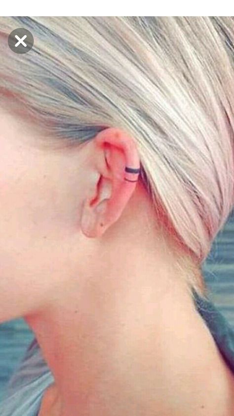 Ear Cuff Tattoos For Women, Ear Band Tattoo, Ear Stripe Tattoo, Ear Tattoo Lines, White Tattoo Ear, Letter Ear Tattoo, Pride Ear Tattoo, Ear Lobe Tattoo, Tiny Foot Tattoos