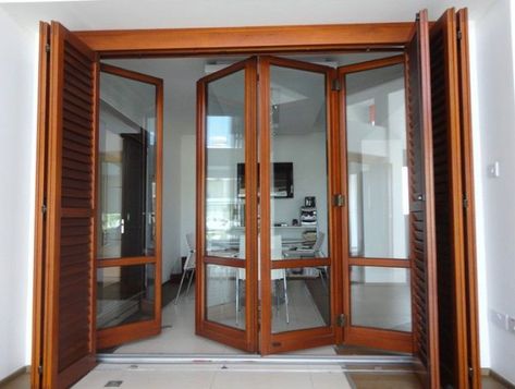 Door Design Sliding, Folding Doors Ideas, Folding Door Design, Sliding Folding Door, Bi Fold Doors Internal, Wooden Patio Doors, Wooden Glass Door, Concertina Doors, Internal Folding Doors