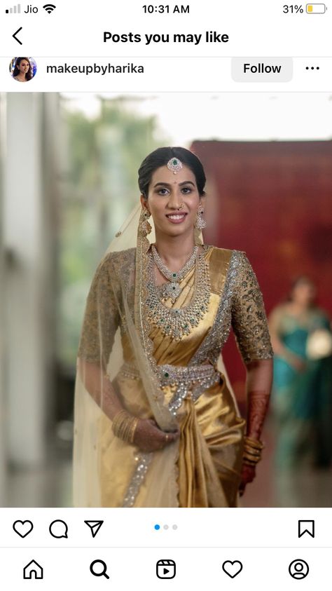 Gold Kanjeevaram Saree Bridal, Golden Kanjeevaram Saree Bridal, Golden Pattu Saree, Gold Saree Bride, Dhaare Saree, Thalambralu Saree, Golden Kanjeevaram Saree, Saree Veil, Gold Kanjeevaram Saree