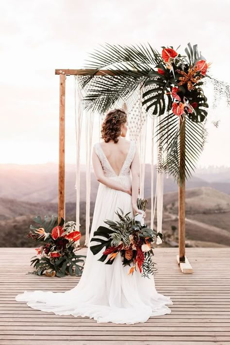 Tropical Wedding Theme, Diy Wedding Arch, Tropical Wedding Decor, Tropical Wedding Inspiration, Wedding Arch Rustic, Tropical Wedding Flowers, Handmade Wedding Dresses, Diy Wedding Backdrop, Flowers And Greenery