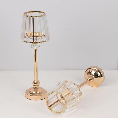 Amazon.com: Efavormart 2 Pack Gold Metal Pillar Candle Holders with Clear Glass Lamp Shade, 11" Nordic Votive Tea Light Candle Stand Centerpieces : Home & Kitchen Clear Glass Lamp, Clear Glass Lamps, Bollywood Retro, Candleholder Centerpieces, Glass Lamp Shade, Pillar Candle Holders, Votive Candle, Crystal Lamp, Light Candle