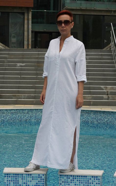 Linen Dress Linen Shirt Dress Long Sleeve Linen Dress Linen | Etsy Abaya Plus Size, Women Linen Shirt, Linen Abaya, Long Linen Shirt, Summer Dress Long, Classic Outfits For Women, Linen Dress Women, Long Linen Dress, Mode Boho