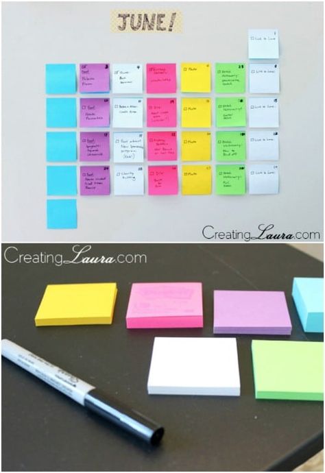 Post It Art Ideas, Sticky Note Calendar, Post It Notes Ideas, Diy Calendar Planner, Diy Calendars, Desk Organization College, Best Planner, Desk Organization Diy, Kanban Board