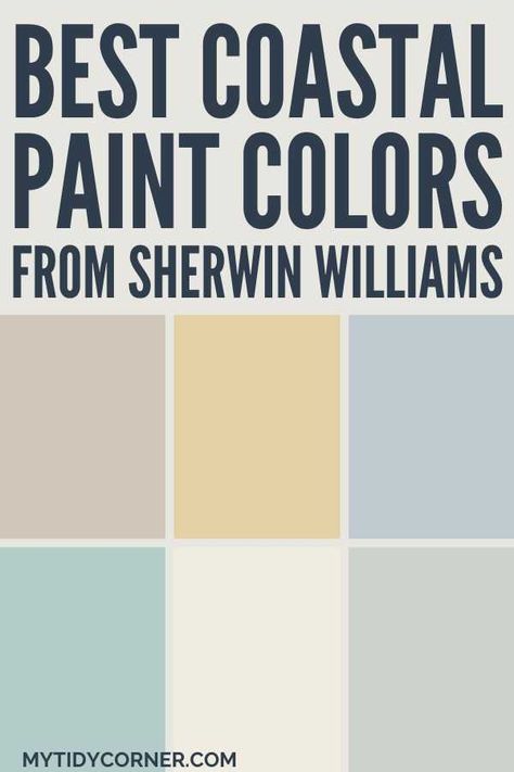 Looking to refresh your home with coastal charm? Discover the best Sherwin Williams coastal paint colors for your beach-inspired home. From serene blues to sandy neutrals, find your perfect shade for a relaxing coastal vibe. Enhance your home decor with the best coastal paint colors from Sherwin Williams. Perfect for creating a serene and inviting beach house look. Here are the top Sherwin Williams coastal paint colors for living room, bedroom and kitchen. Coastal Neutral Paint Colors, Sea Glass Paint Colors, Coastal Kitchen Paint Colors, Coastal Paint Colors Sherwin Williams, Seaglass Paint Colors, Best Coastal Paint Colors, Sherwin Williams Coastal Paint Colors, Coastal Exterior House Colors, Coastal Exterior Paint Colors