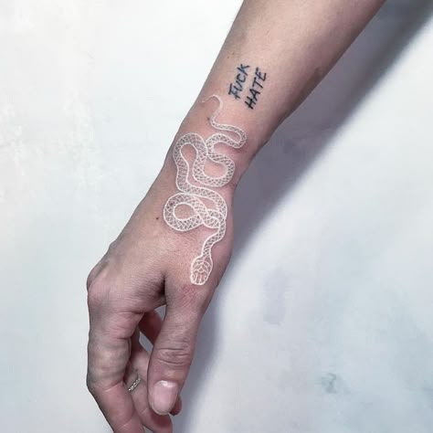 White Snake Tattoo, E Tattoo, White Snake, White Tattoo, Snake Tattoo, Little Tattoos, Trendy Tattoos, Couple Tattoos, Piercing Tattoo