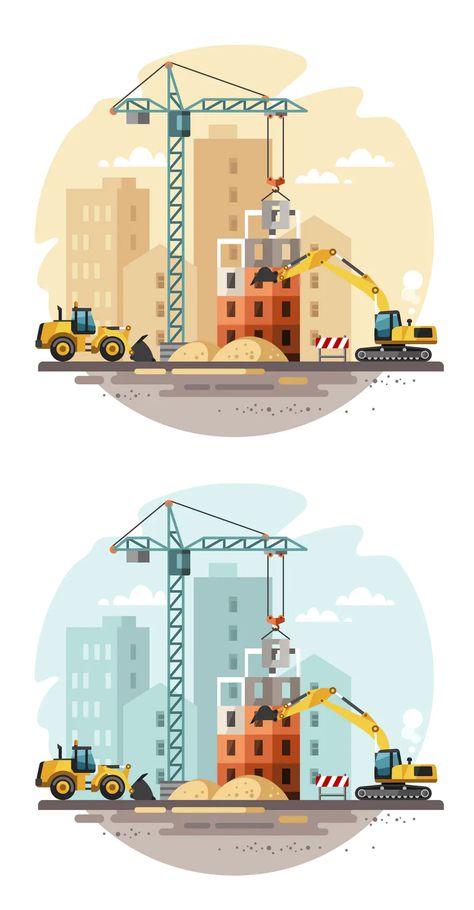 Building Construction Site Vector Illustration - Vector EPS, AI Construction Vector Illustration, Construction Site Illustration, Construction Illustration, Construction Template, Illustration Building, Building Vector, Ing Civil, Construction Images, Skyline Painting