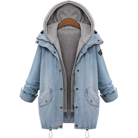 These finds will keep you toasty all season long. Denim Jacket Oversized, Denim Jacket Fashion, Long Sleeve Denim Jacket, Hooded Denim Jacket, Long Coat Jacket, Hoodie Vest, Oversized Denim Jacket, Blue Coats, Denim Coat Jacket