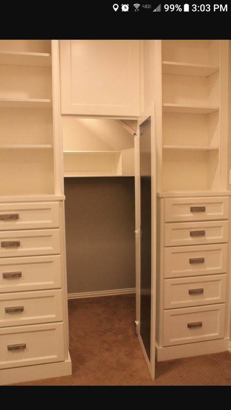 Secret compartment in closet. Good idea especially of u have a small home. Hidden Closet, Hidden Spaces, Secret Room, Hidden Rooms, Safe Room, Secret Door, Dream Closets, Secret Compartment, Hidden Door