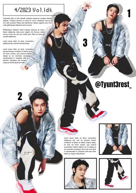 Magazine Pose Ideas, Streetwear Magazine Layout, Magazine Shoot Ideas, Streetwear Fashion Magazine, Txt Magazine Edit, Y2k Magazine Layout, Retro Magazine Design, Yeonjun Magazine, Magazine Layout Design Cover