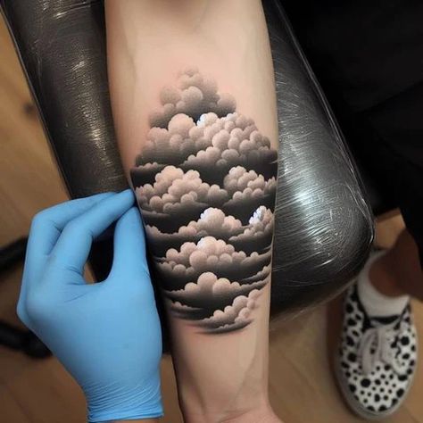 73 Heartwarming Cloud Tattoo Ideas To Fade Away Your Worries – Tattoo Inspired Apparel Sky Related Tattoos, Cloud Filler Tattoo Backgrounds, Sky Tattoo Design, Thunderstorm Tattoo, Rain Cloud Tattoos, Cloud Tattoo Ideas, Cloud Magic, Japanese Cloud Tattoo, Thigh Garter Tattoo