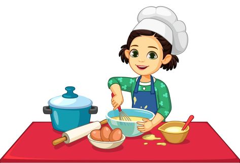 Cook Illustration, Cooking Clipart, State Of Play, Food Clipart, Girl Cooking, Chefs Hat, Classroom Walls, Vector Character, Art Style Inspiration