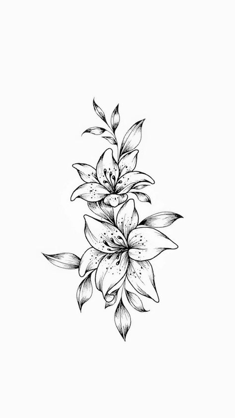 Tattoos Inbetween Breast Flower, Small Simplistic Tattoos, Lilly Tattoo Design, Lilly Flower Tattoo, Tattoo Lily, Tiger Lily Tattoos, Sketching Practice, Lillies Tattoo, Lily Tattoo Design