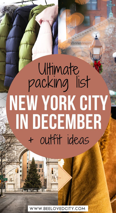 Heading to NYC in December? Bundle up with warm layers, a heavy coat, and comfortable boots for walking through the city’s chilly streets. Pack cozy accessories like scarves, gloves, and a hat to keep warm during outdoor holiday activities. Don’t forget stylish sweaters for indoor spots! Be ready for winter in New York with these packing essentials. #NYCInDecember #WinterPackingNYC #NYCWinterOutfits Packing List For Nyc Winter, Packing For Nyc Winter, Nyc Weekend Trip Packing Winter, Outfits For Nyc In December, What To Wear In Nyc In December, Ny Winter Outfits, Nyc Christmas Bucket List, Christmas In New York Outfits, New York City In December