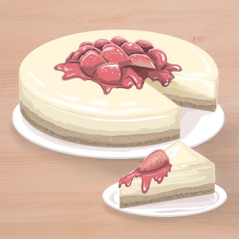 Instagram: @smalltowneatery Cheesecake Cartoon, Food Cartoon, Anime Drawing, Strawberry Cheesecake, Different Recipes, Small Town, Anime Style, Hero Academia, Anime Drawings