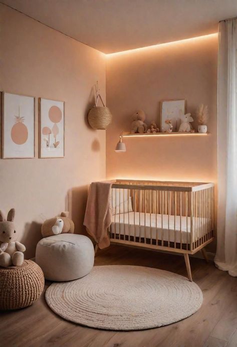 Nursery Japandi, Aesthetic Nursery Room, Japandi Nursery, Minimalist Nursery Ideas, Nursery Ideas Modern, Small Baby Cribs, Natural Baby Nursery, Small Nursery Ideas, Nursery Corner