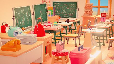 Acnh Classroom, Acnh School, Kidcore Island, Acnh Kidcore, Cute Classroom, Animal Crossing Memes, Animal Crossing Wild World, Island Theme, Acnh Inspo