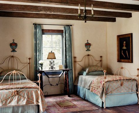 See more of Thomas Callaway Associates's "Spanish Colonial Compound" on 1stdibs Spanish Colonial Bedroom, Bedroom Mediterranean, Spanish Bedroom, Milieu Magazine, Colonial Bedroom, Mediterranean Bedroom, Spanish Colonial Homes, Cheap Houses, Twin Beds