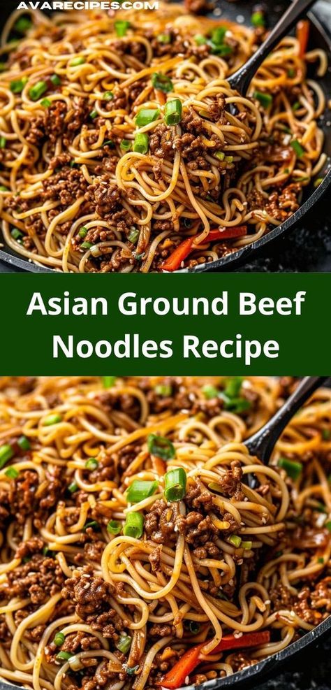 Want easy dinner recipes? This Asian Ground Beef Noodles Recipe is a fantastic choice. Combining ground beef and noodles, it's one of the tastiest beef recipes for a quick dinner. Quick Meals For Busy Nights, Hamburger Asian Recipes, Ground Beef Pad Thai Recipe, Asian Hamburger Meat Recipes, Asian Takeout Recipes, Asian Meat Recipes, Chinese Ground Beef Recipes, Ground Beef Chinese, Korean Ground Beef Recipes