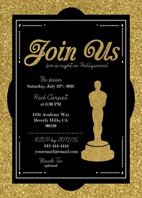 Hollywood / Oscar Party Invitation. Academy Awards Invite. Hollywood Party. Film Party. Digital File Red Carpet Invitations Template, Oscar Party Invitations, Hollywood Invitations, Red Carpet Invitations, Farewell Invitation, Movie Invitation, Pinning Ceremony, Invitation Examples, Hollywood Party Theme