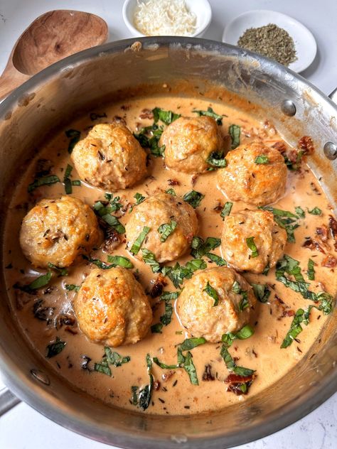 These Marry Me Chicken Meatballs are a fun twist on the popular Marry Me Chicken dish. Made with all gluten-free ingredients. Stock The Freezer, Meaty Meals, Marry Me Chicken Recipe, Marry Me Chicken, Lunch Appetizers, Homemade Meatballs, Toasted Bread, Dinner Sides, Chicken Meatballs