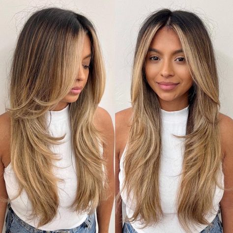 Waist-Length Cut with Front Layers Short Front Layers Long Hair, Feathered Hair Cut, Layered Thick Hair, Layered Haircuts For Women, Layered Haircuts With Bangs, Waist Length Hair, Layered Curly Hair, Medium Layered Haircuts, Layered Bob Hairstyles