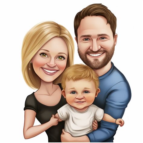 Family of 3 Caricature Portrait Drawing Family Caricature Of 3, Family Caricatures, Caricature Family, Caricature Examples, Caricature Drawings, Custom Family Illustration, Caricature Gifts, Caricature Portrait, Personalized Caricature