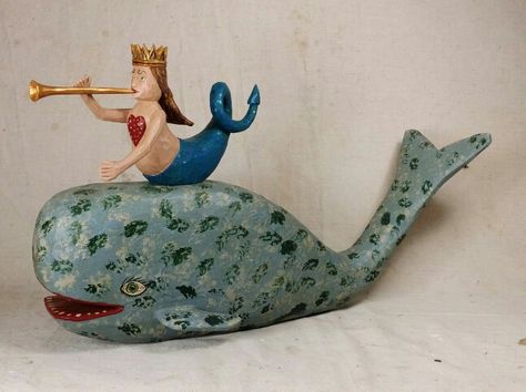 While and Mermaid Folk Art Whale, Carved Mermaid, Mermaid Sculpture, Whale Tattoos, Intricate Art, Mermaids And Mermen, Vintage Mermaid, Mermaid Dolls, American Folk Art