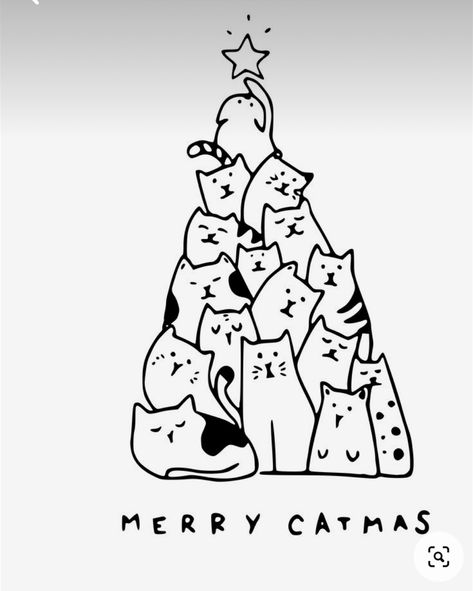 Cat In Christmas Tree, Cat In Christmas, Merry Catmas, Christmas Tree Drawing, Cats Art Drawing, Cat Calendar, Cat Christmas Tree, Cat Doodle, Christmas Doodles