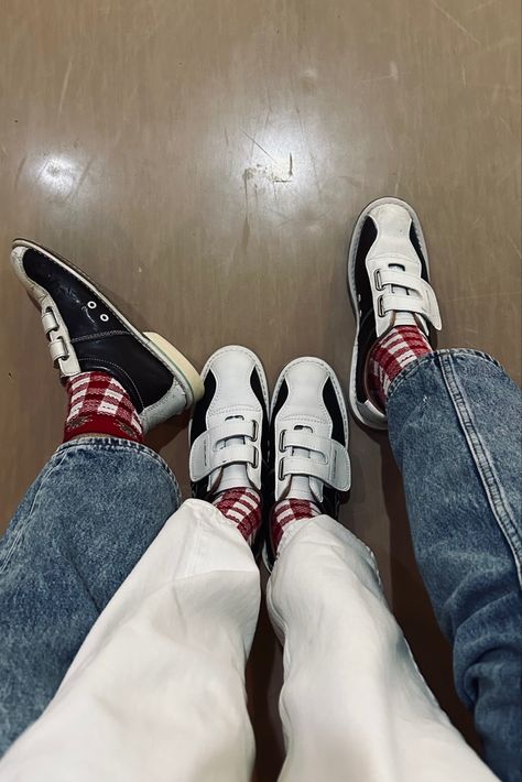 Couple Bowling, Bowling Aesthetic, Bowling Night, Couple Socks, Socks Aesthetic, Aesthetic Couple, Matching Couples, Bowling, Couple Photography