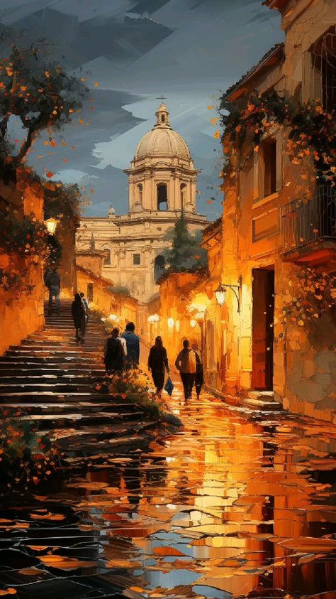 DigiCraftsByEL: Morning in Rome Abstract Realism Painting Landscapes, Oil Painting Background Landscape, Rome Painting Acrylic, Oil Paint Buildings, Architecture Oil Painting, Building Oil Painting, Oil Painting Landscape Realistic, Spanish Art Paintings, Architecture Painting Acrylic