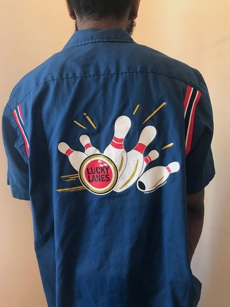 Vintage LUCKY LANES “Vicious” Bowling League Short sleeve button down shirt Bowling Outfit Men, Vintage Shirts 80's, Bowling Alley Outfit, Bowling Shirt Aesthetic, Bowling Fashion, Bowling Shirt Ideas, Bar Outfit Night, Bowling Button Up Shirt, 50s Bowling Shirt