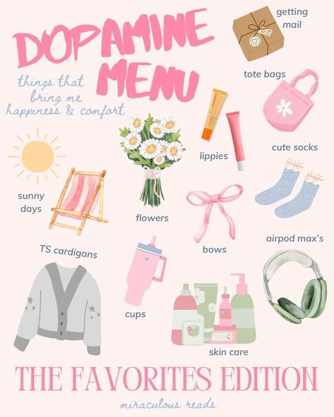 my dopamine menu 💐📖🎀 i’ve seen this trend going around and knew it had to put something together for it🥹💓 there’s A LOT of stuff on my dopamine menu but it was so hard to pick just a few- so many things make me so happy and for that i am extremely lucky🫶🏻✨ -> what things are on your dopamine menu?? 💐💫📖 #bookishpost #bookishaesthetic #readingaesthetic #bookstagrammers #cozyaesthetic #favorites #graphicdesign Dopamine Menu Ideas Aesthetic, Dopamine Menu Journal, Dopamine Menu Ideas Journal, Dopamine Ideas, Dopamine Menu Ideas, Serotonin Aesthetic, If I Was A Trend, What Aesthetic Am I, Dopamine Aesthetic