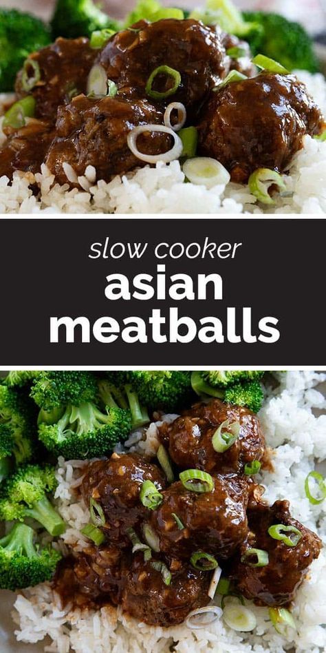 Filled with so much flavor, these Asian Meatballs are cooked in the slow cooker with a delicious sauce. The Asian flavors really make these meatballs stand out. Asian Meatballs Crockpot, Asian Pork Meatballs, Asian Chicken Meatballs, Slow Cooker Asian, Meatball Recipes Crockpot, Asian Meatballs, Chicken Lunch Recipes, Chicken Meatball Recipes, Slow Cooker Meatballs