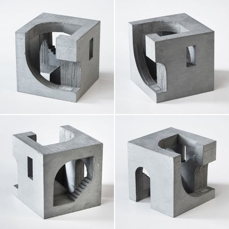 Cubic Geometry, David Umemoto, Cubes Architecture, Conceptual Model Architecture, Architectural Concrete, Brutalism Architecture, Concept Models Architecture, Architectural Sculpture, Concrete Sculpture