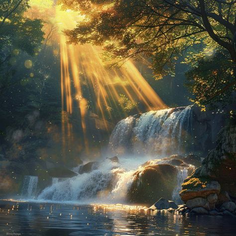 👉 If Like, please Follow & Share AI Graphics Studio Prompt 👉Sun shining through trees over waterfall, rocks, painting, by Franz Hegi, winner of unsplash contest, ethereal lighting - h 1024, holy rays of spiritual light, water reflecting sunlight, morning sunrise, in serene forest setting, f / 2 0, very beautiful], incredible beautiful wallpaper] 👇Contact on WhatsAPP: http://tiny.cc/aigraphicsstudio #aigraphicsstudio #AI #DigitalMarketing #digitalartist #digitalart #digital #creativephotograp... Water Light Reflection, Sunlight Morning, Ethereal Lighting, Sun Reflection On Water, Sun Shining Through Trees, Sunlight Through Trees Painting, Inktober Ideas, Sun Shining Through Forest, Forest Reflection In Water