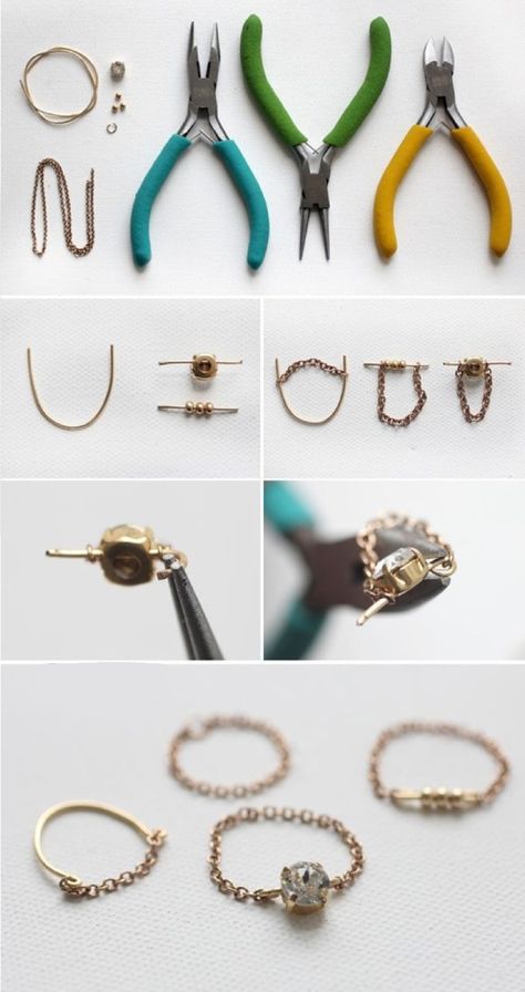 DIY: delicate chain ring... Cincin Diy, Fimo Ring, Diy Steps, I Spy Diy, Diy Ring, Chain Rings, Ring Tutorial, Diy Wire Jewelry, Jewelry Techniques