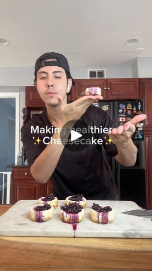 376K views · 55K reactions | These mini cheesecakes are so delicious without the guilt 😉 @bloomsupps #bloompartner 

Macros per serving ( 1 cake)
Cal: 105 
Protein: 5g 
Carb: 7.5 g
Fat: 6g

Ingredients: 
1 cup nonfat Greek yogurt 
1/2 block cream cheese 
1/4 cup stevia 
1 egg 
6-8 Graham crackers, crushed 
1 tsp butter, melted 
Bake at 350F for 35-40 mins 
Top with wild blueberries | Benji Xavier | benjixavierr · Original audio Ramkin Recipes, Benji Xavier, High Protein Desserts, Healthy Cheesecake, Healthier Desserts, Nonfat Greek Yogurt, Protein Desserts, 1 Cake, Low Carb Sweets