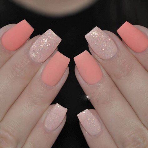 Nails Peach Colored Nails, Bright Pink Nails, Nails 2017, Nagellack Trends, Peach Nails, Simple Nail Art Designs, Bride Nails, Dipped Nails, Bridal Nails