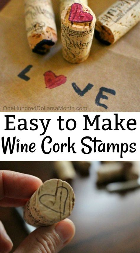 DIY Easy Wine Cork Stamps - One Hundred Dollars a Month Cork Stamps Diy, How To Make Wine, Cork Diy Projects, Wine Cork Projects, Cork Crafts Diy, Wine Cork Diy, Cork Projects, Cork Diy, Wine Cork Crafts