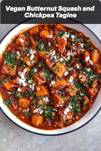 This warmly spiced vegan tagine recipe is bursting with flavour! It’s wholesome, delicious and easy to make. It uses a combination of traditional and non-traditional spices – cumin, ginger, harissa and cardamom, to name a few. It likely won’t taste like tagines you’ve tried before, but I have no doubt you’ll love it! Butternut Squash Tagine, Moroccan Vegan, Chickpea Tagine Recipe, Risotto Butternut, Vegan Tagine, Chickpea Tagine, Butternut Squash And Sage, Sage Risotto, Cheese Bruschetta