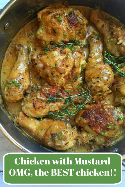 skillet with chicken with mustard sauce Chicken With Mustard Sauce, Chicken Mustard, Chicken Quarter Recipes, Chicken With Mustard, Best Chicken Recipe, Delicious Chicken Recipes, Mustard Chicken Recipes, Simple Family Meals, Paris Kitchen