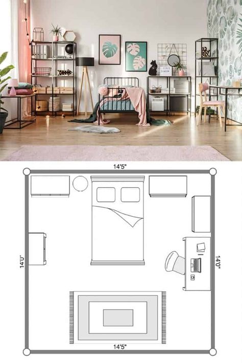 10 Awesome Layouts for a Bedroom With a Desk Bedroom With A Desk, Bedroom With Desk, Small Bedroom Desk, Small Bedroom Layout Ideas, Layout Bedroom, Bedroom Layout Design, Bedroom Layout Ideas, Comfy Decor, Bedroom Workspace