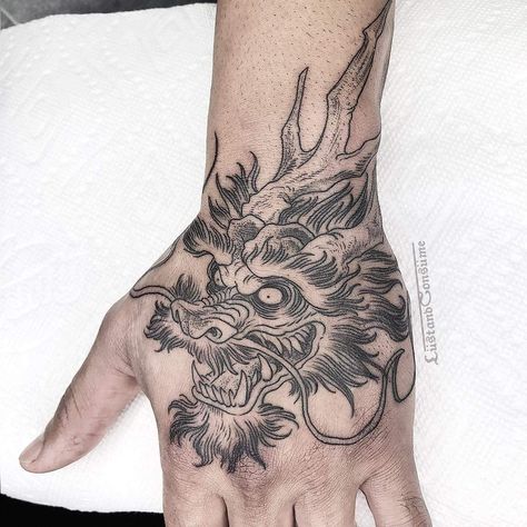 Small Tattoo Flower, Dragon Hand Tattoo, G Tattoo, Saved Tattoo, Hand Tats, Tattoo Sleeves, Japanese Dragon, Hand Tattoos For Guys, Leg Sleeve